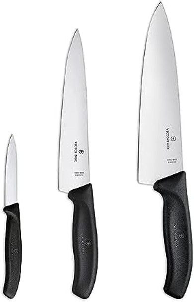 Victorinox ​Swiss Classic Chef'S Knife Set - Balanced Cooking Knives For Kitchen Accessories - Ergonomic Meat Vegetable & Fruit Knives - Black Handle Straight Edge 3-Piece Set