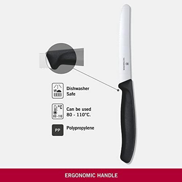 Victorinox Vic-6.7833 Swiss Classic Utility 4½" Serrated Round Blade ¾ Width At Handle Black
