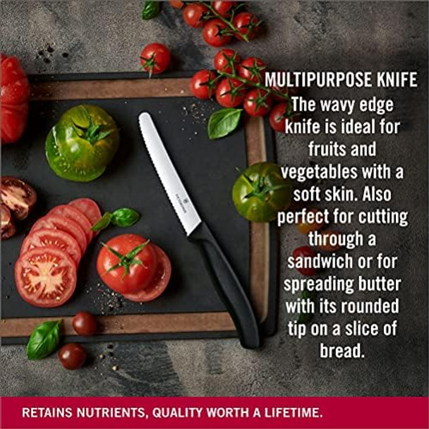 Victorinox Vic-6.7833 Swiss Classic Utility 4½" Serrated Round Blade ¾ Width At Handle Black Victorinox Vic-6.7833 Swiss Classic Utility 4½" Serrated Round Blade ¾ Width At Handle Black