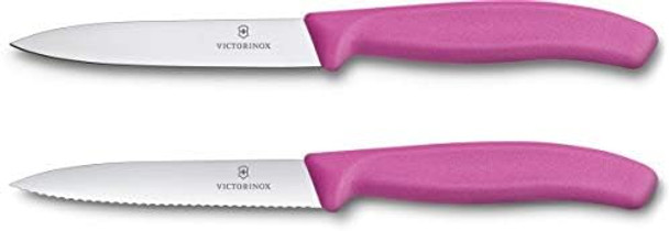 Victorinox Swiss Classic Paring Knife Set 2 Pcs. Extra Sharp Pointed Tip Serrated Swiss Made Stainless Steel Pink