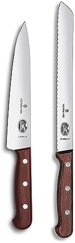 Victorinox Kitchen Knife Set - Includes Chef'S Knife & Bread Knife - Cooking Knife Set For Kitchen Accessories - Wood Handles 2-Piece Set
