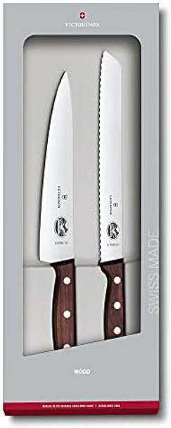 Victorinox Kitchen Knife Set - Includes Chef'S Knife & Bread Knife - Cooking Knife Set For Kitchen Accessories - Wood Handles 2-Piece Set