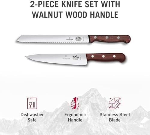 Victorinox Kitchen Knife Set - Includes Chef'S Knife & Bread Knife - Cooking Knife Set For Kitchen Accessories - Wood Handles 2-Piece Set