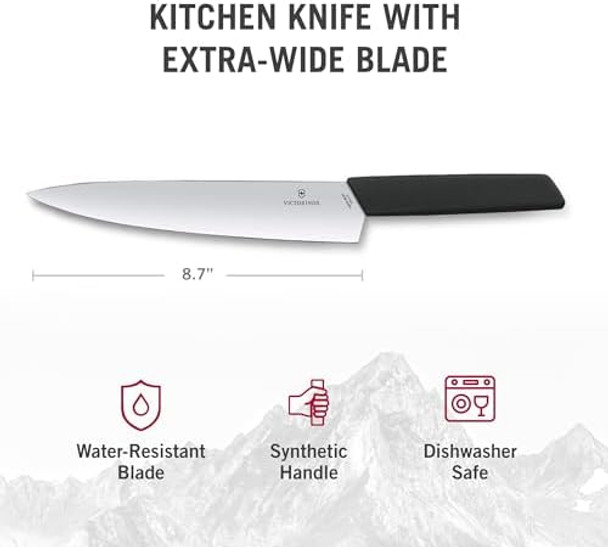 Victorinox Swiss Modern Chef'S Knife - Kitchen Knife For Cutting Meat Fruit & Vegetables - Premium Kitchen Accessories - Black Handle 8"