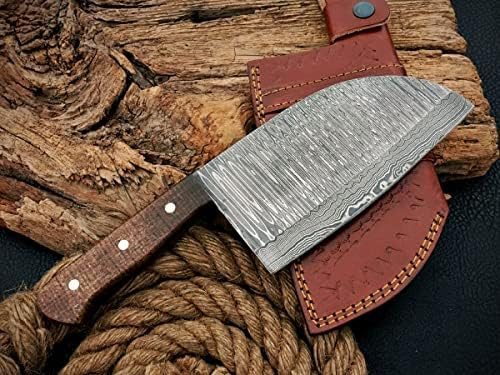 Custom Handmade Damascus Steel Serbian Chef Knife - Damascus Meat Cleaver Knife - Butcher Knife For Meat Vegetables Cutting Jnr -0224