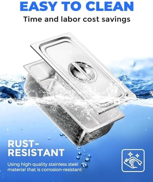 Wantjoin Steam Table Hotel Pans With Lid 1/3 Third Size 6 Inch Deep 6 Pack Stainless Steel Tray Sets Metal Food Storage Container Chafing Dishes Commercial Buffet Warmer Restaurant Catering Supplies