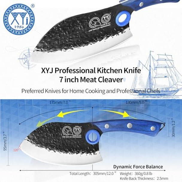 Xyj 7 Inch Butcher KnifeSerbian Chef Knife Meat Cleaver High Carbon Steel Hammer Pattern Ultra Sharp Blade Vegetable Meat Cutting Kitchen Knife With Sheath Full Tang Wood Handle