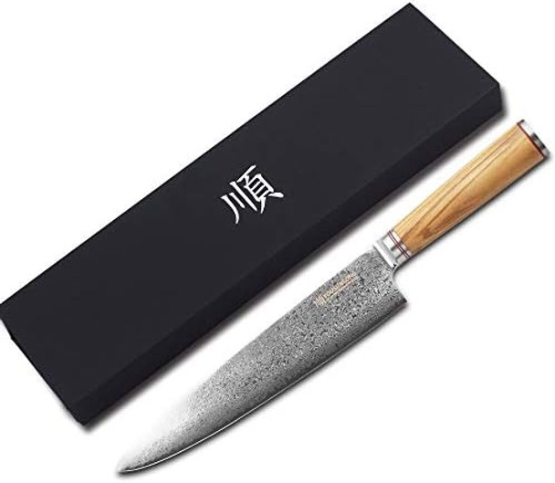 Yousunlong Chef'S Knife 10 Inch (25.5Cm) Japanese Cleaver Damascus Steel Super Sharp - Italian Olive Wood Handle With Leather Sheath