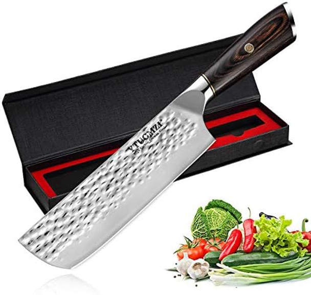 Nakiri Knife 7 Inch Classic Japanese Knife - Asian Vegetable Knife - Hand-Sharpened 15° Double-Bevel High Carbon Stainless Steel Kitchen Knife - Pro Japanese Chef'S Knife (7-Inch Nakiri Knife)