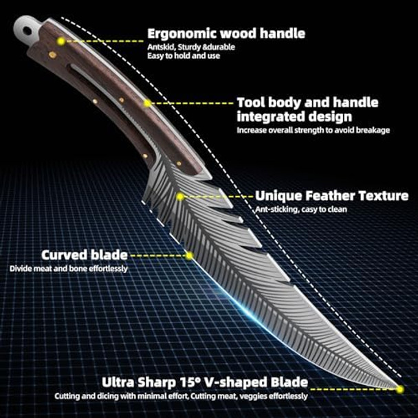 Professional Chef Knives Sharp Feather Boning Knife Hand Forged Knife High Carbon Steel Boning Knife For Meat Cutting Cooking Knife With Sheath For Kitchen Outdoor