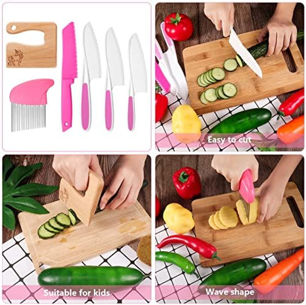 7 Pieces Christmas Wooden Kitchen Knife For Kids Include Plastic Potato Slicers Cooking Knives Serrated Edges Toddler Knife Kids Plastic Knife Resistant Gloves For Kitchen Children (Crocodile)