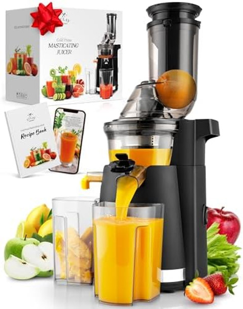 Zulay Fruit Press Machine - Masticating Juicer Machine With High Yield Quiet Motor & Reverse Function - Cold Press & Carrot Juicer With Wide Chute - Slow Juicer Machines For Fruits & Vegetables