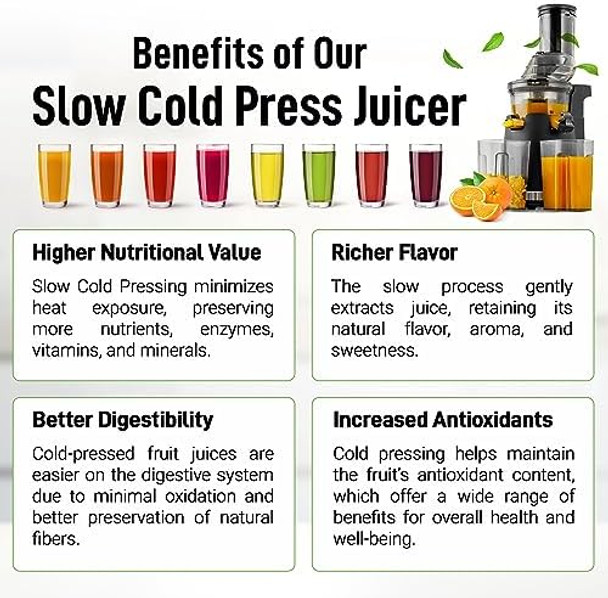 Zulay Fruit Press Machine - Masticating Juicer Machine With High Yield Quiet Motor & Reverse Function - Cold Press & Carrot Juicer With Wide Chute - Slow Juicer Machines For Fruits & Vegetables