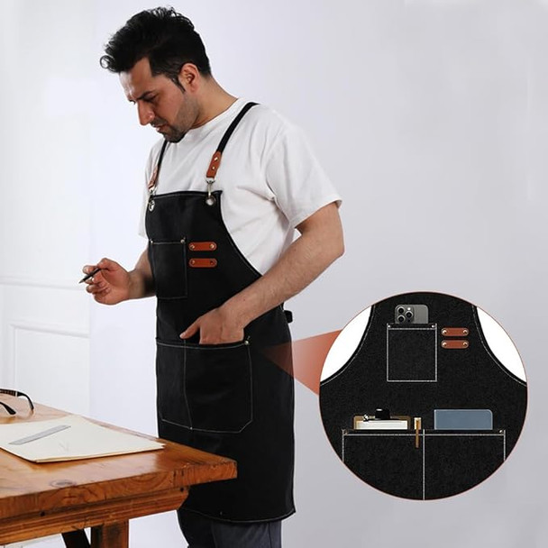 HASTHIP® Apron for Home Kitchen Grill Restaurant Workshop with Tool Pockets Thicken Canvas Dustproof Apron Adjustable for Handwork Woodenwork Gardening