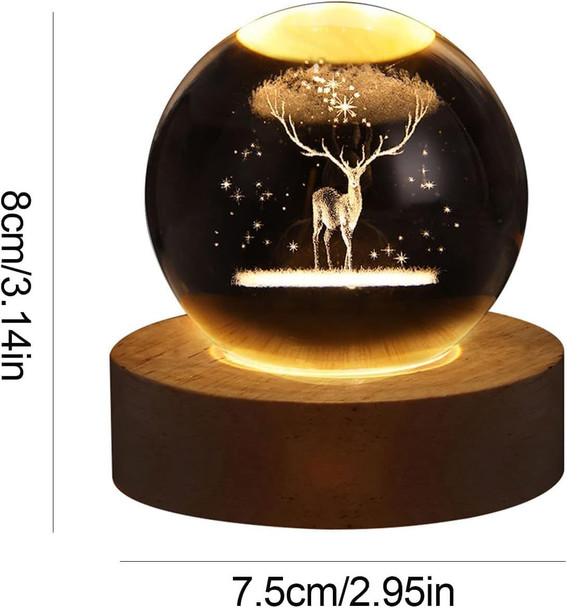 C&M 3D Deer Crystal Ball Night Light,Deer Figurine LampDecorative Glass Sphere Ball Paperweight Crystal Sea Animal Decorations for Home (Deer)