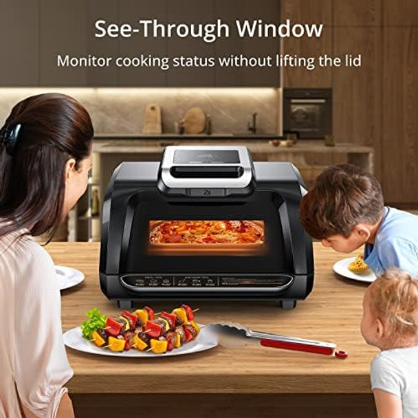 Indoor Grill Air Fryer Combo - 7-in-1 Smokeless Electric Air Grill with See-Through Window Non-Stick Removable Plates Even Heat and Silicon Tongs - 4Qt 1750W Up to 450°F Indoor Grill Air Fryer Combo - 7-in-1 Smokeless Electric Air Grill with See-Through Window Non-Stick Removable Plates Even Heat and Silicon Tongs - 4Qt 1750W Up to 450°F