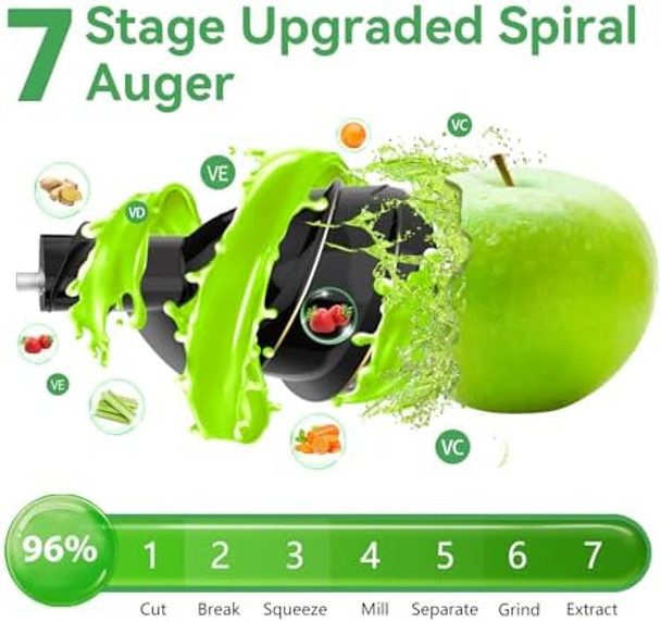 Cold Press Juicer Aeitto Slow Masticating Juicer with Wide & Dual Feed Chute for Vegetables and Fruits High Juice Yield Self Feeding for Juice Extractor Dark Green