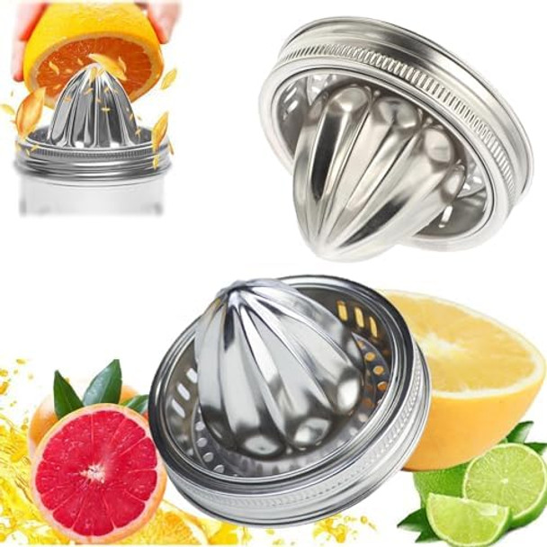 Easy Use Mason Jar Juicer Lid for 3.38 Inch Mason Jar Juicer Lid Wide Mouth(2 Pieces) Stainless Steel Hand Squeezer Top For Citrus Lemon Orange