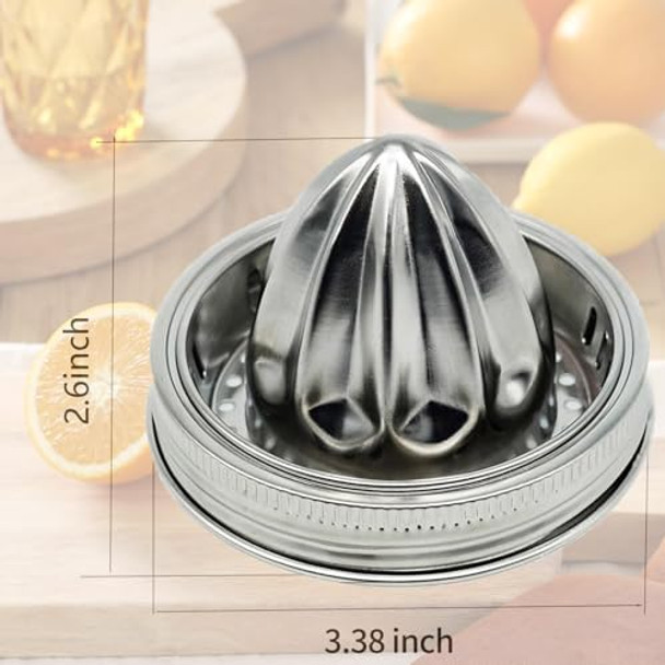 Easy Use Mason Jar Juicer Lid for 3.38 Inch Mason Jar Juicer Lid Wide Mouth(2 Pieces) Stainless Steel Hand Squeezer Top For Citrus Lemon Orange