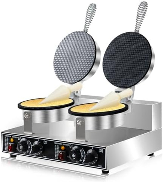 Waffle Cone Maker Commercial 2600W Professional Ice Cream Cone Waffle Maker Machine Electric Commercial Waffle Cone Maker Machine With Temp & Time Control for for Restaurant Bakery Snack Bar Family