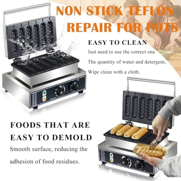 Commercial Corn Dog Waffle Maker 1600W Lolly stick waffle Maker 6 Slice Non-Stick Stainless Steel Corn Hot Dog Waffle Iron with Temp and Time Control for Restaurant Bakery Snack Bar Family