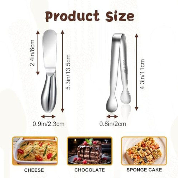 Spreader Knife Set 8-Piece Cheese and Butter Spreader Knives Mini Serving Tongs Stainless Steel Multipurpose Butter Knives