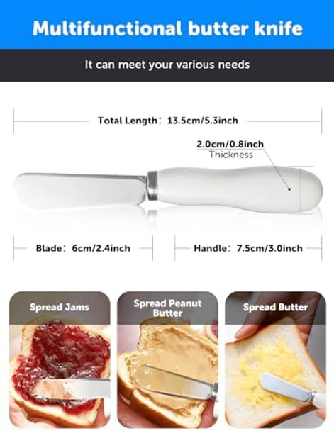 AISBUGUR Butter Knife Spreader 4Pack Knives with Comfortable Handle and Stainless Steel Blade Cheese Spreader for Kitchen 5.3" White AISBUGUR Butter Knife Spreader 4Pack Knives with Comfortable Handle and Stainless Steel Blade Cheese Spreader for Kitchen 5.3" White