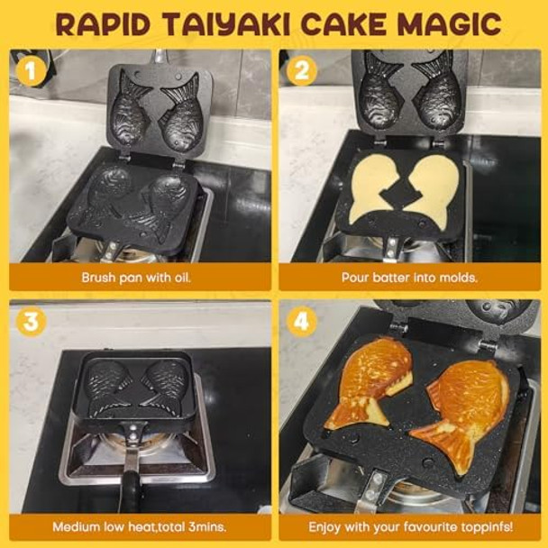 Taiyaki Fish Shape Cake Pan Waffle Cake Maker Fish-Shaped Pancake Double Pan Mold for Home Cooking with Silicone Oil Brush