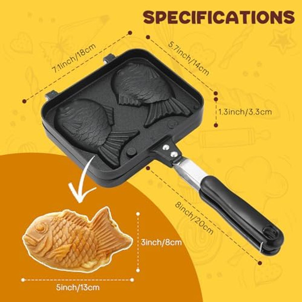 Taiyaki Fish Shape Cake Pan Waffle Cake Maker Fish-Shaped Pancake Double Pan Mold for Home Cooking with Silicone Oil Brush