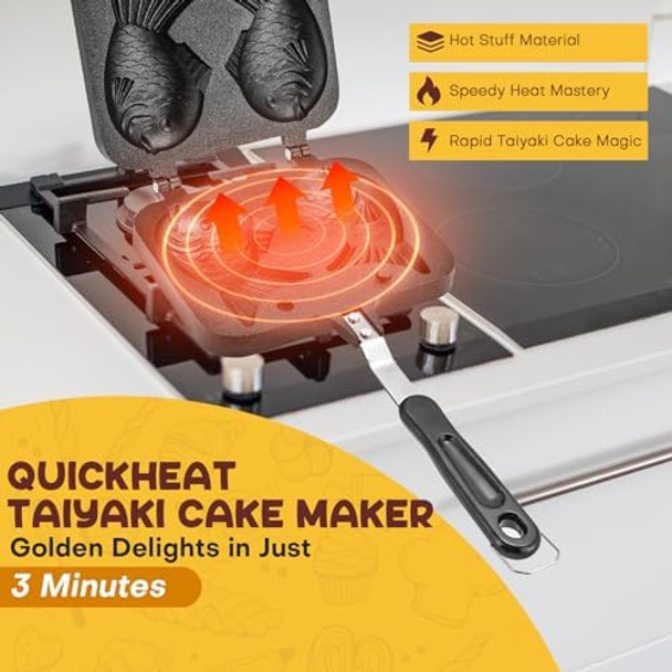 Taiyaki Fish Shape Cake Pan Waffle Cake Maker Fish-Shaped Pancake Double Pan Mold for Home Cooking with Silicone Oil Brush
