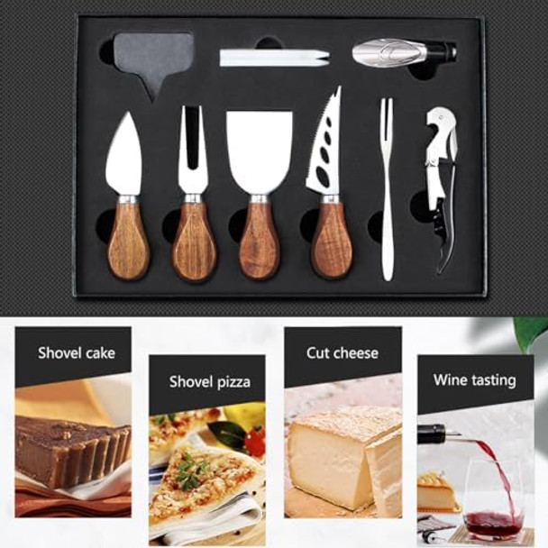 Cheese Knife Set 14 Piece Stainless Steel Cheese Knives Charcuterie Boards Accessories Butter Spreader Knife with Corkscrew Wine Opener and Pourer - Premium Box