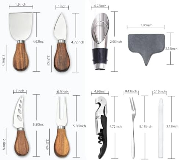Cheese Knife Set 14 Piece Stainless Steel Cheese Knives Charcuterie Boards Accessories Butter Spreader Knife with Corkscrew Wine Opener and Pourer - Premium Box