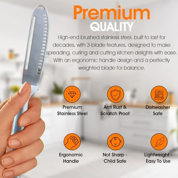 Butter Knife Spreader and Curler - Complete Your Kitchen Knives Set Curl Your Butter with Ease 3 Different Ways - Stainless Steel Cheese Cutter
