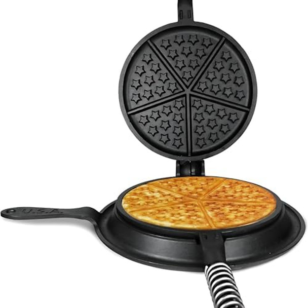 Great American Waffle Iron Pre-Seasoned PFOA/PTFE Made In USA Vintage Inspired 7 inch Stovetop Waffle Iron With Patriotic Design Perfect holiday