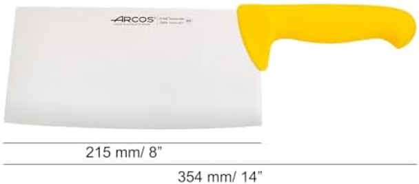 Arcos Cleaver Knife 8 Inch Nitrum Stainless Steel and 215 mm blade. Professional Butcher knife. Ergonomic Polypropylene Handle. Series 2900. Color Yellow