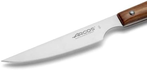 Arcos Steak Knife Set of 6. Non Serrated Steak Knives. 4 Inch Pack for Cutting and Fillet Meat. Stainless Steel Blade and Compressed-Wood Handle. Brown Color. Series Forest