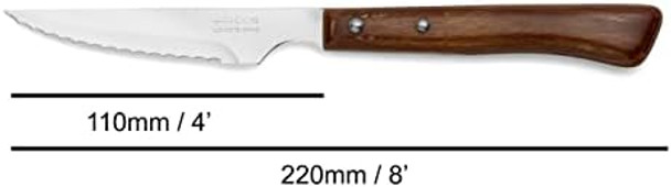 Arcos Steak Knives Set of 6 in Stainless Steel. Meat Knife Pack with Pearl Edge for Cutting and Fillet. Serrated Blade and Beech Wood Handle. Series Mesa
