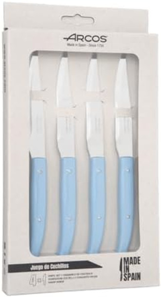 Arcos Table Knives - Steak Knives Set 4 pieces - Blade Nitrum Stainless Steel 4" / 110 mm - Smooth Edge - Polypropylene Handle - Blue Color