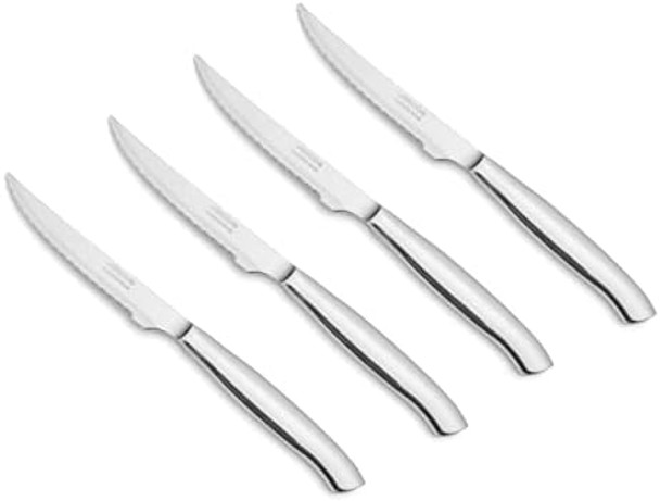 Arcos 4 Inch Steak Knife Set of 4. Pocket Knife Pack with Pearl Edge for Cutting and Fillet Meat. Monoblock Stainless Steel Blade and Handle. Series Mesa