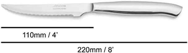 Arcos 4 Inch Steak Knife Set of 4. Pocket Knife Pack with Pearl Edge for Cutting and Fillet Meat. Monoblock Stainless Steel Blade and Handle. Series Mesa