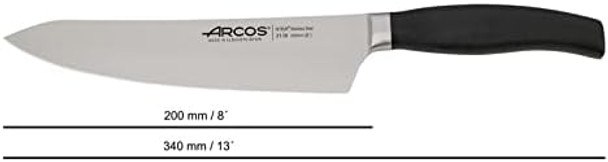 Arcos Forged Kitchen Knife Set 3 Pieces (Paring Knife + Kitchen Knife + Chef'S Knife). Stainless Steel Forged Nitrum. Polypropylene Pom Handle. Series Clara. Black Color Arcos Forged Kitchen Knife Set 3 Pieces (Paring Knife + Kitchen Knife + Chef'S Knife). Stainless Steel Forged Nitrum. Polypropylene Pom Handle. Series Clara. Black Color