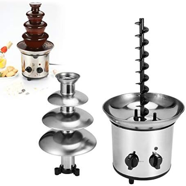 Stainless Steel Chocolate Fountain Chocolate Fondue Maker Four layer Chocolate Fondue Machine large capacity easy to for cafes restaurants(British Flag Type) chocolate fountain