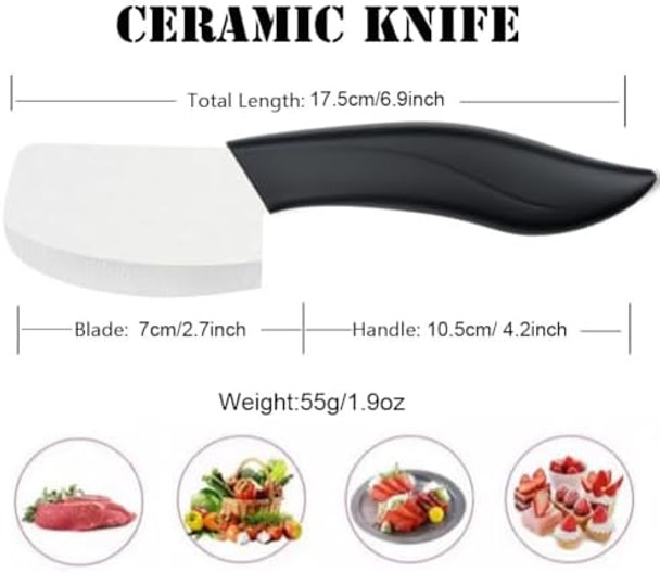 Ceramic Knife Mini Cleaver Nakiri Knife Black Small Paring Knife Fruit and Vegetable knife Longer Sharp Rust Proof Stain Resistant