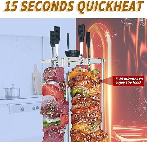 d Countertop Vertical Rotating Oven - Rotisserie Shawarma Machine Kebob Machine Stainless Steel Body W/Heat Resistant Door Includes 5 Skewers & 5 Oil Collecting Cups US Plug 110V
