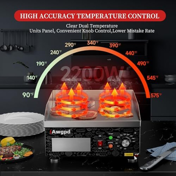 Commercial Electric Griddle 1800W Electric Flat Top Griddle Grill Indoor 14 Inch Teppanyaki Flat Top Grill Stainless Steel Temperature Control 90℉-575℉ for Home or Restaurant Use Commercial Electric Griddle 1800W Electric Flat Top Griddle Grill Indoor 14 Inch Teppanyaki Flat Top Grill Stainless Steel Temperature Control 90℉-575℉ for Home or Restaurant Use