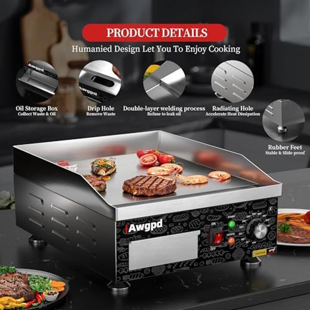 Commercial Electric Griddle 1800W Electric Flat Top Griddle Grill Indoor 14 Inch Teppanyaki Flat Top Grill Stainless Steel Temperature Control 90℉-575℉ for Home or Restaurant Use Commercial Electric Griddle 1800W Electric Flat Top Griddle Grill Indoor 14 Inch Teppanyaki Flat Top Grill Stainless Steel Temperature Control 90℉-575℉ for Home or Restaurant Use