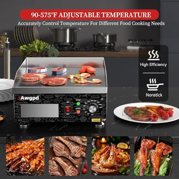 Commercial Electric Griddle 1800W Electric Flat Top Griddle Grill Indoor 14 Inch Teppanyaki Flat Top Grill Stainless Steel Temperature Control 90℉-575℉ for Home or Restaurant Use Commercial Electric Griddle 1800W Electric Flat Top Griddle Grill Indoor 14 Inch Teppanyaki Flat Top Grill Stainless Steel Temperature Control 90℉-575℉ for Home or Restaurant Use