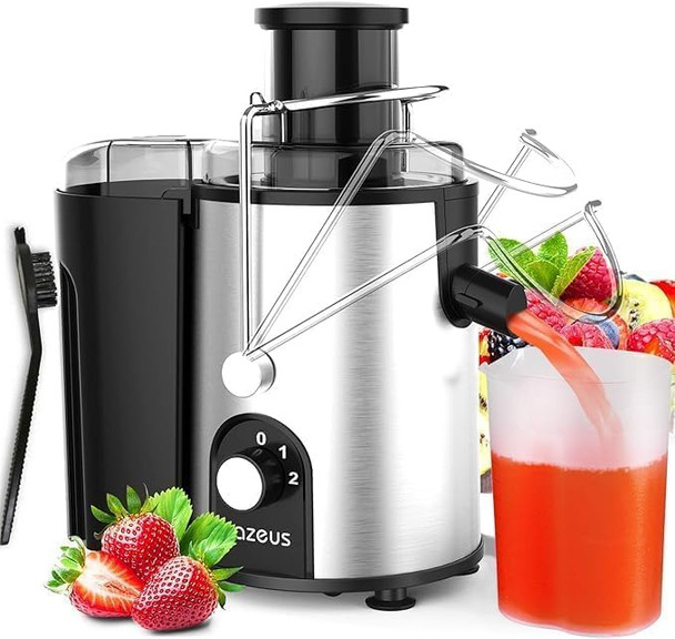 Juicer - Centrifugal Juicer Machine 400W Juice Extractor with Dual-Speed German-Engineered Blades Easy Clean Anti-Drip Design 2-Layer Centrifugal Bowl 100% BPA-