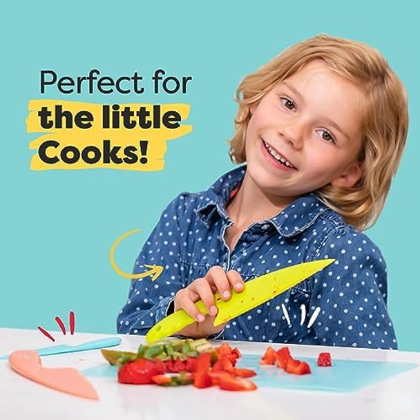 Baketivity 3 Piece Kids Knife Set Plastic Kids Safe Knives for Kitchen Toddler Knife Set for Real Cooking Dishwasher Safe Kid Friendly Safe Knives Set for Cutting Fruits Veggies Cakes