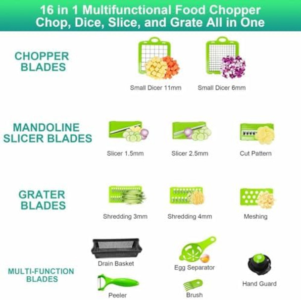 Vegetable Chopper - 20 in 1 Onion Chopper with Catch Container - Slicer Dicer Cutter - Professional Multifunctional Chopper - BPA - (16 piece set)